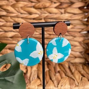 Handmade polymer clay painted floral dangly earrings